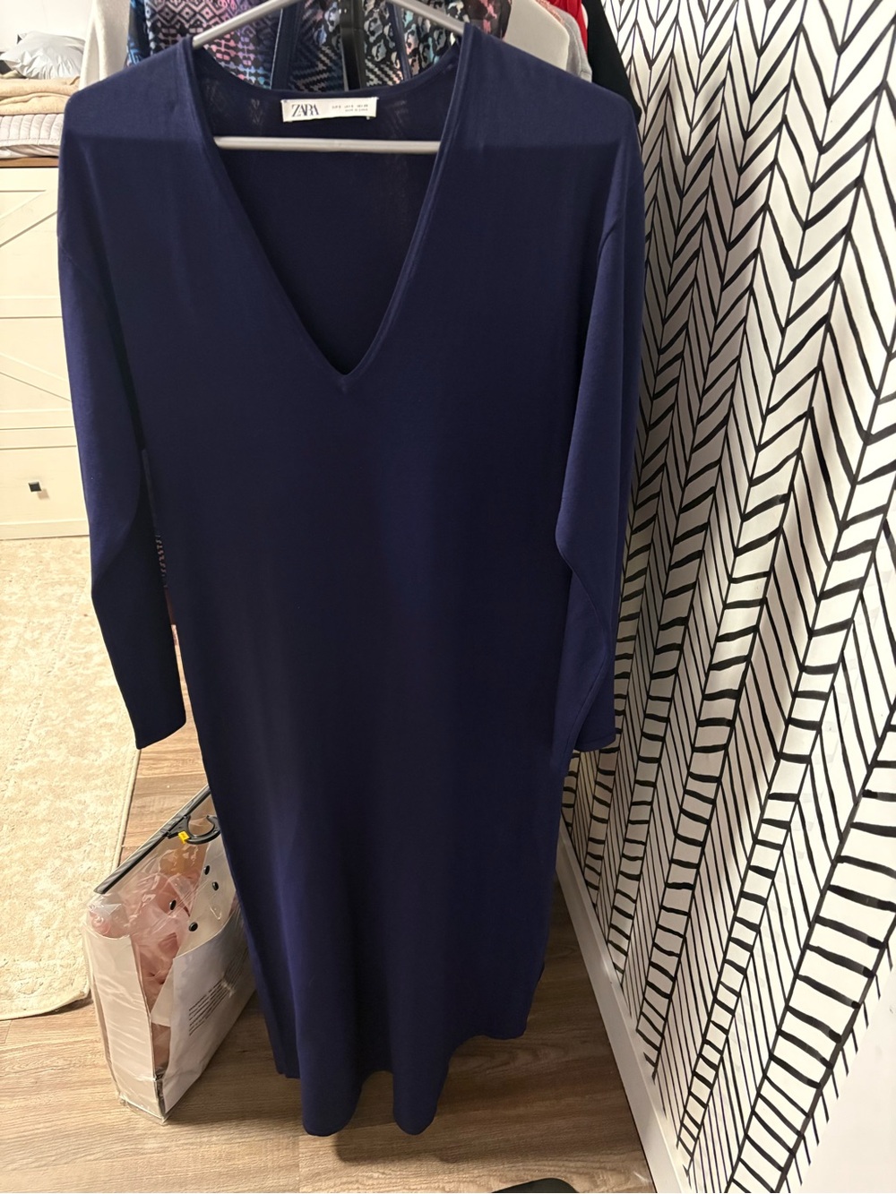 Zara Deep Navy V-Neck Long Sleeve Dress